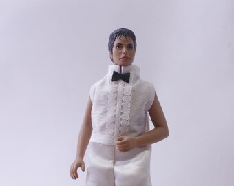 Michael Jackson, Doll, White Outfit, Poseable, Barbie Size, Vintage, Collectible, Music Icon, King of Pop, Displayable, ~ 240316-WH 859