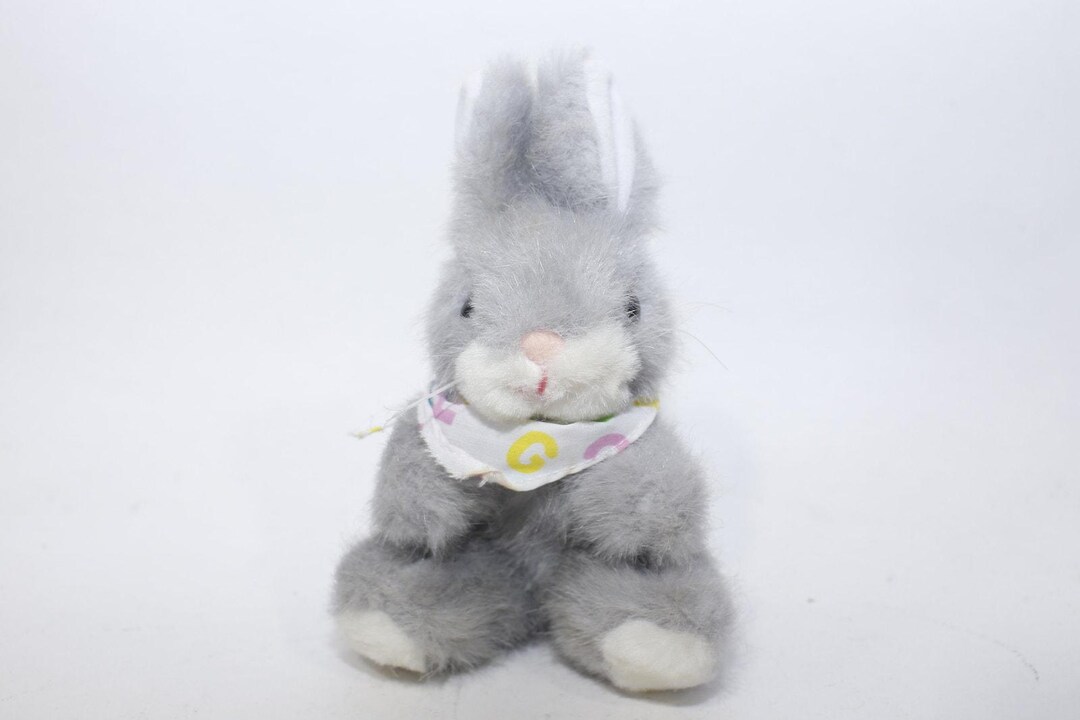 80s Small Gray Bunny, Russ Berrie, Plush, 7