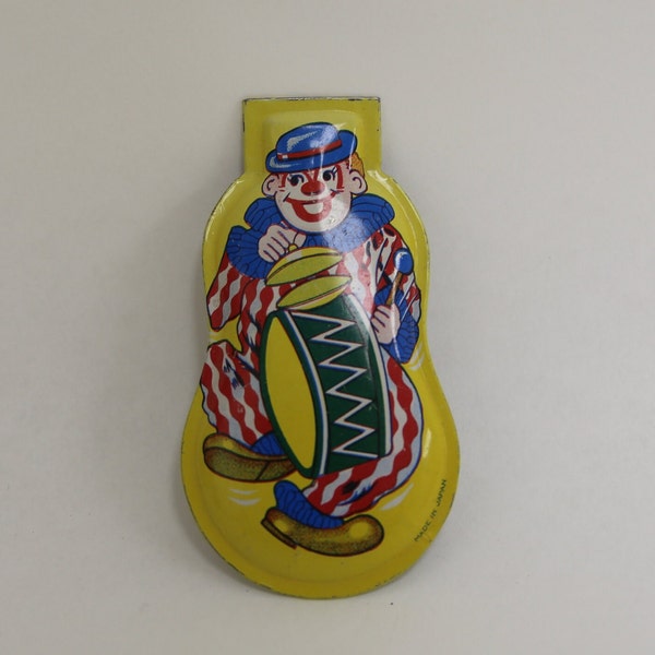 Tin Litho Toy, Antique, Clown, Noise Maker, Yellow, Metal, Toy, Collectible, Vintage, ~ 20-01-115