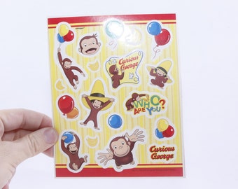 Curious George, Monkey, Sticker Sheet, Universal Studios, Comics Characters, Pictures, Children, Vintage, Collection ~ 20-01-19