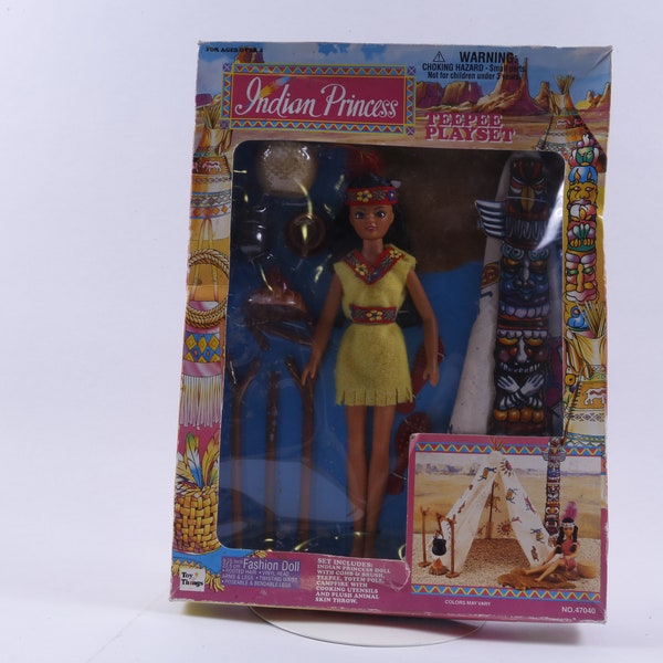 Indian Princess, 1970s Teepee Playset, Doll, Totem Pole, Campfire, Toy Things, Children, Vintage, Collection, ~ 20-01-727