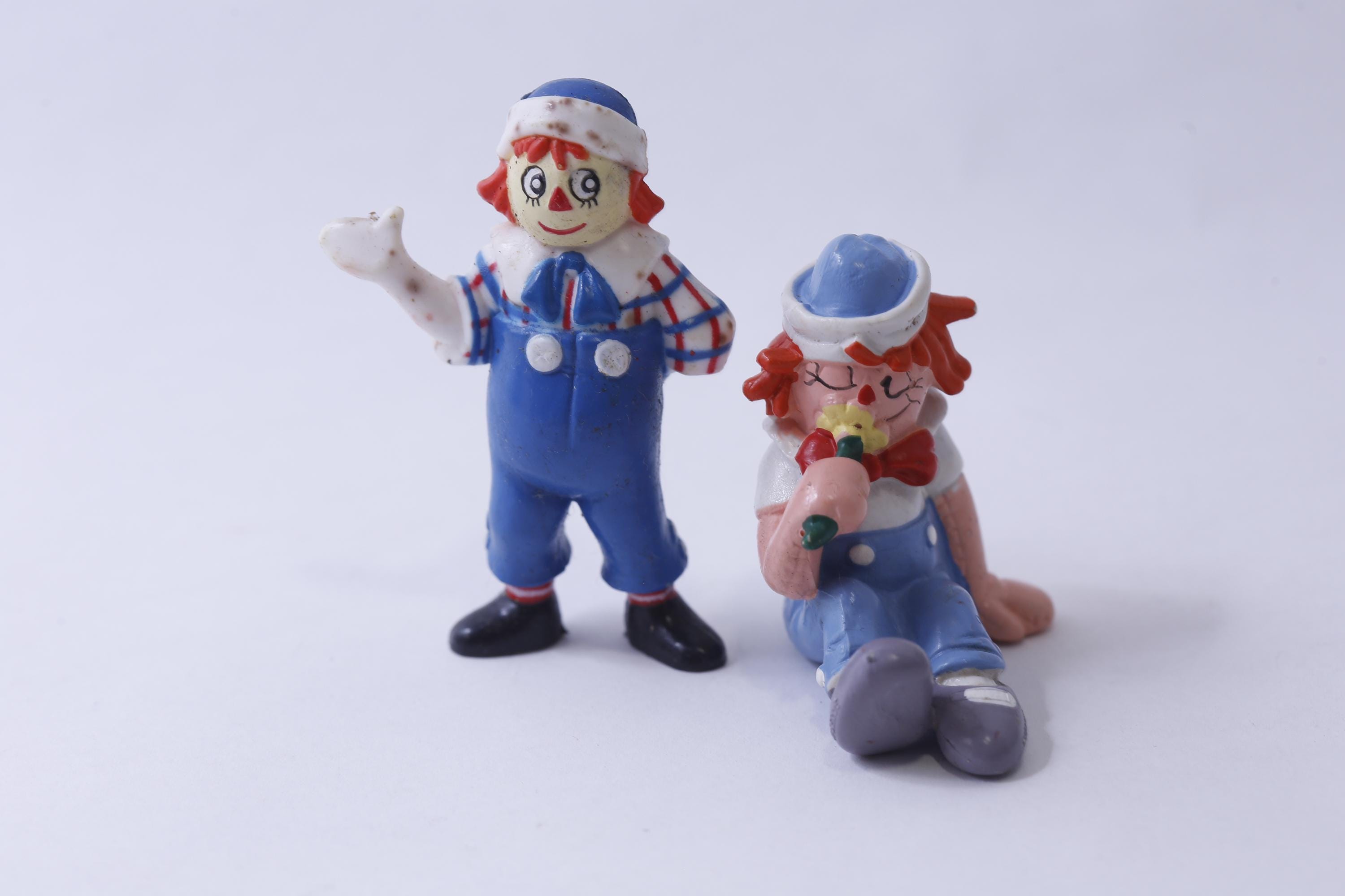 1980s Raggedy Anne and Andy, PVC Figures, Set of 2, Vintage, Collectible, Miniature, FLAW ~ 240908-WH 1138