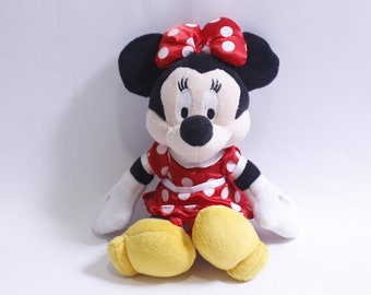 Minnie Mouse, peluche, 9 pouces, robe rouge à pois, chaussures jaunes, Disney, emblématique, adorable, peluche, vintage, objet de collection, ~ WH-014 332