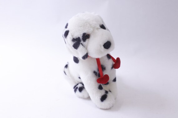 Dalmatian Plush Dog White Body With Black Spots Red Collar With Hearts Stuffed Animal Vintage Collectible 240607 WH 980 Etsy UK