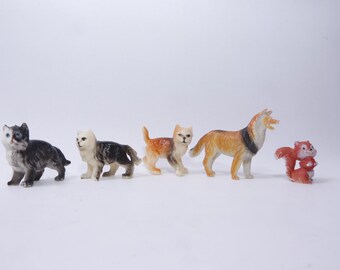 Tienda de manualidades vintage ZIMS: perros, gatos y ardillas, PVC, figuras, set, pequeños, diminutos, animales, miniatura, juguete, vintage, coleccionable, ~ 20-01-734