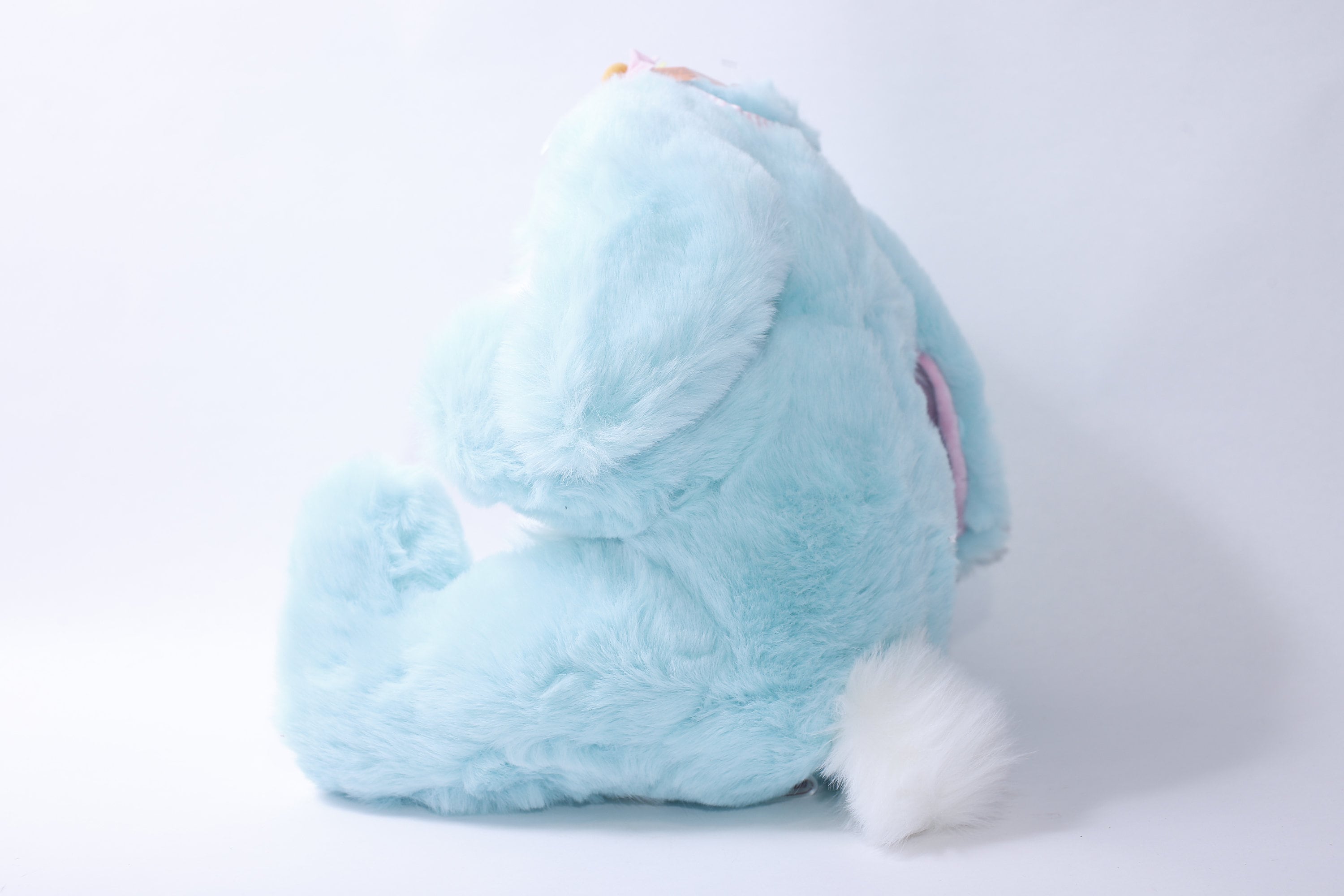 LARGE Blue Easter Bunny Plush, Pink Floral Hat, Flowers on Feet