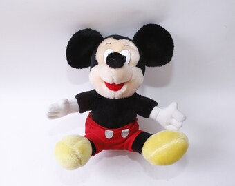 Disney, Happy, Mickey Mouse, 10", Plush, Soft, Toy, Doll, Red Shorts, Yellow Feet, Vintage, Collection, Plush, Stuffed Toy,~ 20-11-371