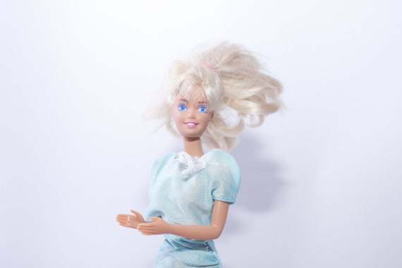 Mattel, Barbie, bambola, braccia piegate, vestito azzurro, bionda