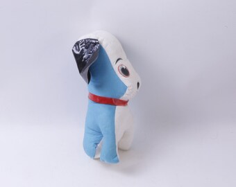 1960s Carnival White Blue, Dog, Puppy, Sitting, Plush, Soft, Toy