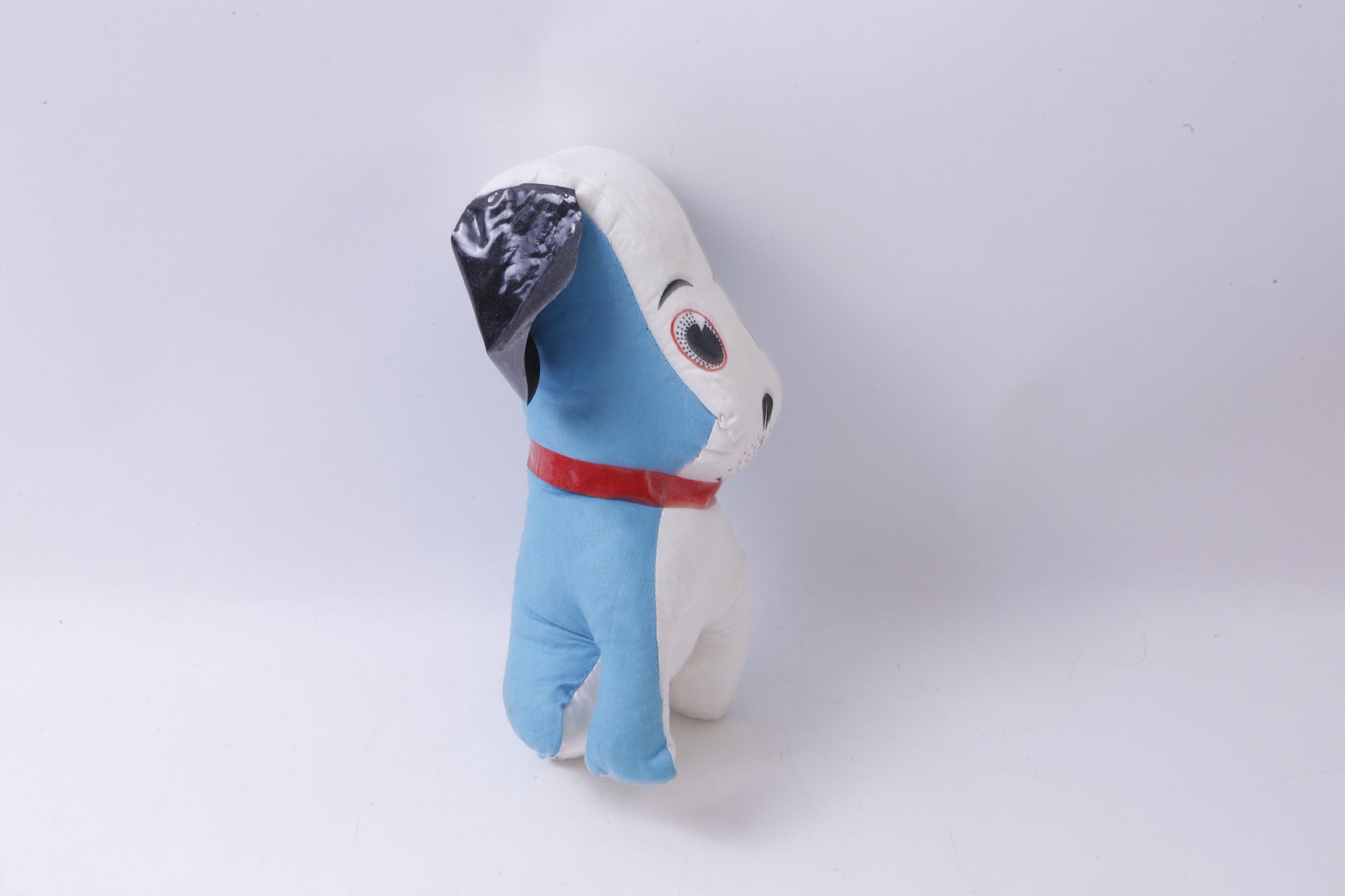 1960s Carnival White Blue, Dog, Puppy, Sitting, Plush, Soft, Toy