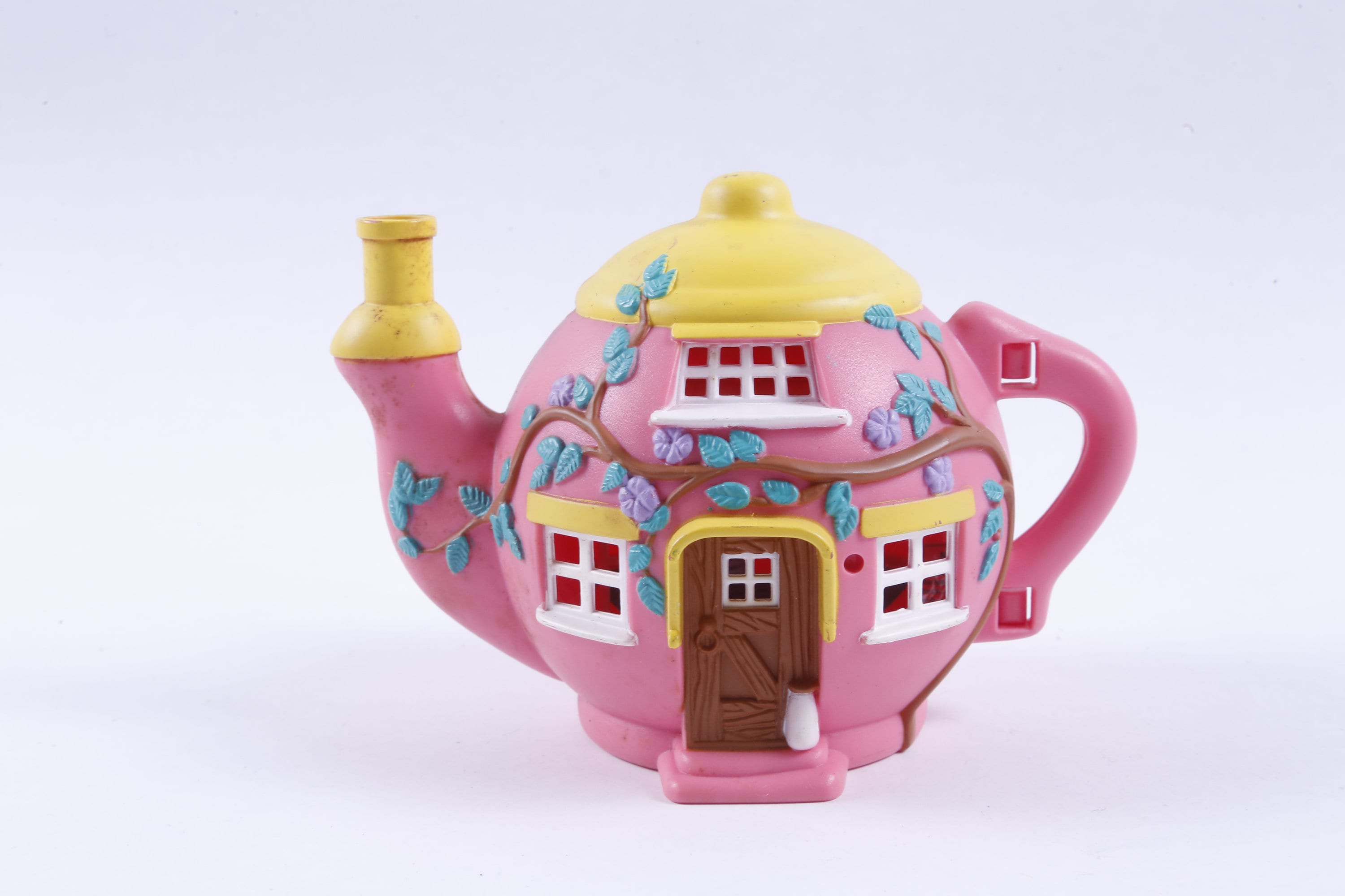 Teeny Tiny Pets Pink Yellow Teapot Toy Dollhouse Windows Door Relief Floral Patterns Moving Details Playcase Vintage 20 19 652