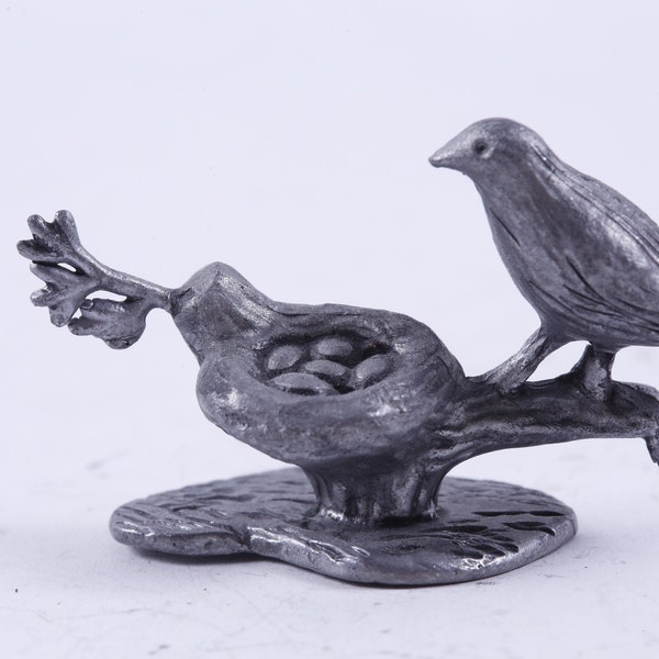 Bird, Nest, Eggs, Little, Pewter, Figurine, Statuette, Interior Figure, Animal, Vintage, Collection, Photo Prop 545