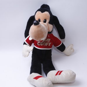 80er Disney, Goofy, Hund, Sport Goofy, Rotes Shirt, 17", Plüsch, Weich, Spielzeug, Figur, Cartoon, Vintage Plüsch, Stofftier, ~ 20-01-213