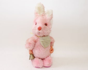 Pink, Easter, Bunny, Walking, Musical, Rabbit with a Bell, Battery Operated, 12", Toy Figure, Holiday Decor, Vintage, ~ 20-01-416