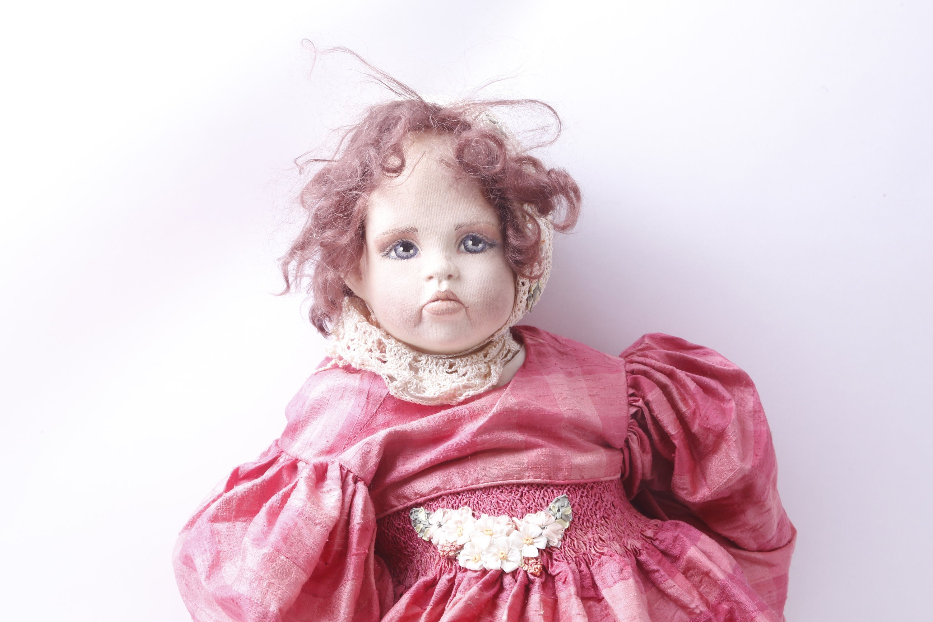 Constance, Dominique, 1998 Doll, Cloth and Porcelain, Large, 27" Tall, Brown Hair, Sad Face, Red Dress, Soft Body, Vintage ~ 20-35-1227
