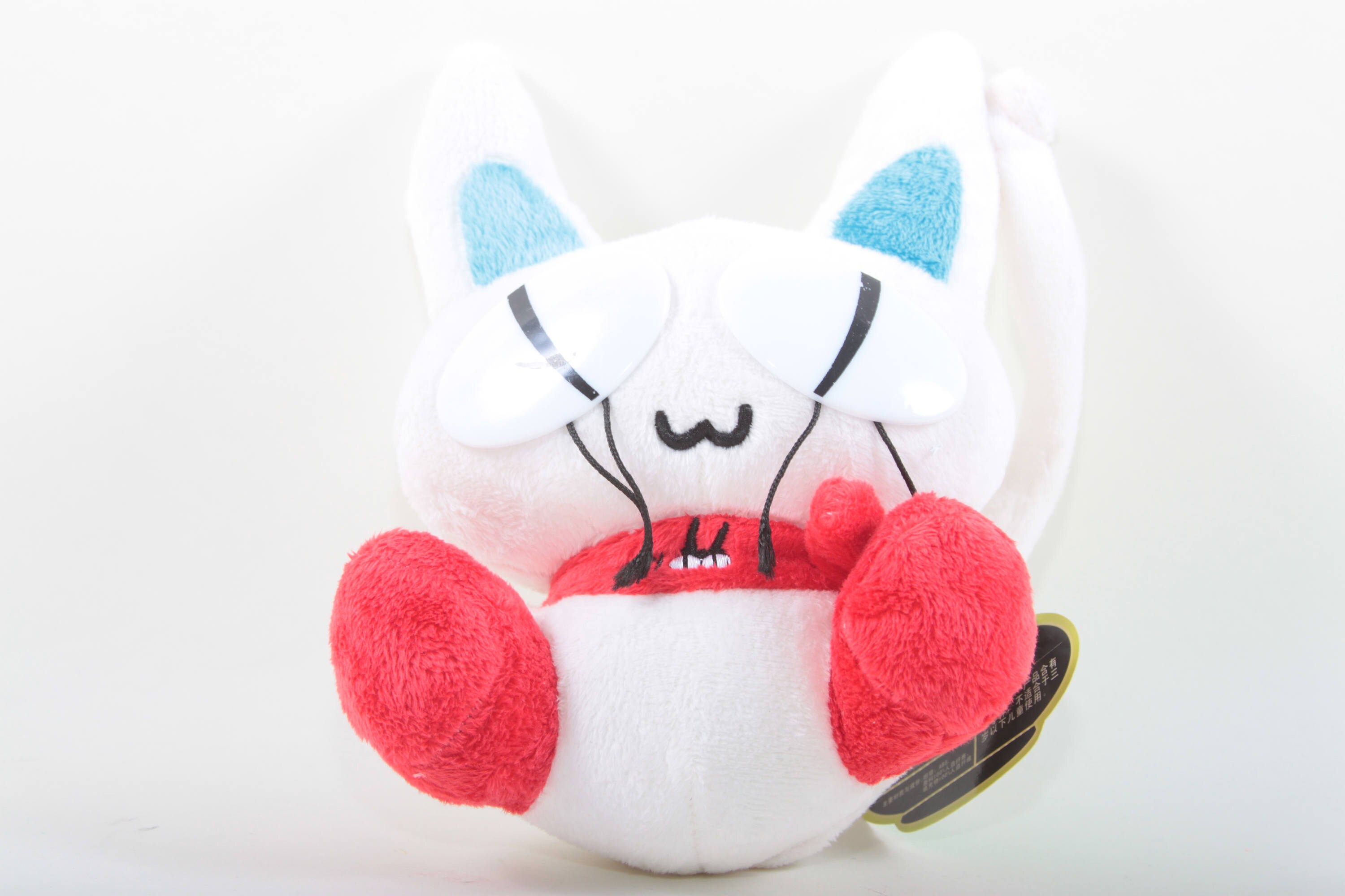 Raska Myoo Secret Garden Plush White Cat, Korea Blue Ears Red