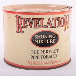 Revelation Smoking Mixture Tobacco Tin Can Philip Morris Olds Tins Tan ~   20-14-482