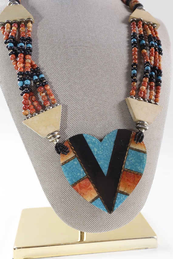 Ethnic, Heart, Chunky, Bold, Necklace, Multicolor… - image 1