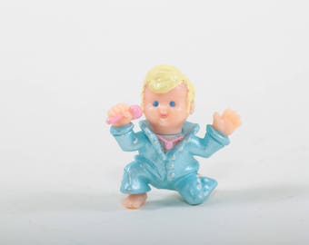 Mimi and the Go Gos Singer Vintage Toy Figure Shimmering Blue Elvis Suit Pink Microphone Blond Hair Molded Outfit Blue Eyes ~ 70