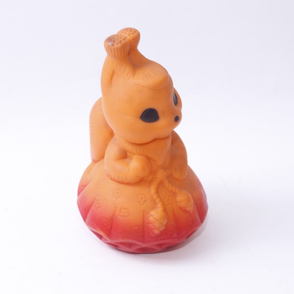 Orange Squirrel, Standing, Dressed, Female, Soviet, USSR, Rubber, 6", Figure, Animal, Painted, Squeezing, Toddler Toy, Vintage, ~ 20-31-1080