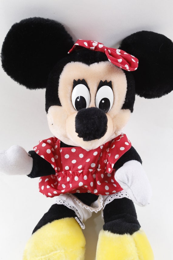 Minnie Mouse Vintage Soft Plush Doll Toy Red Dress Bow Walt Disney