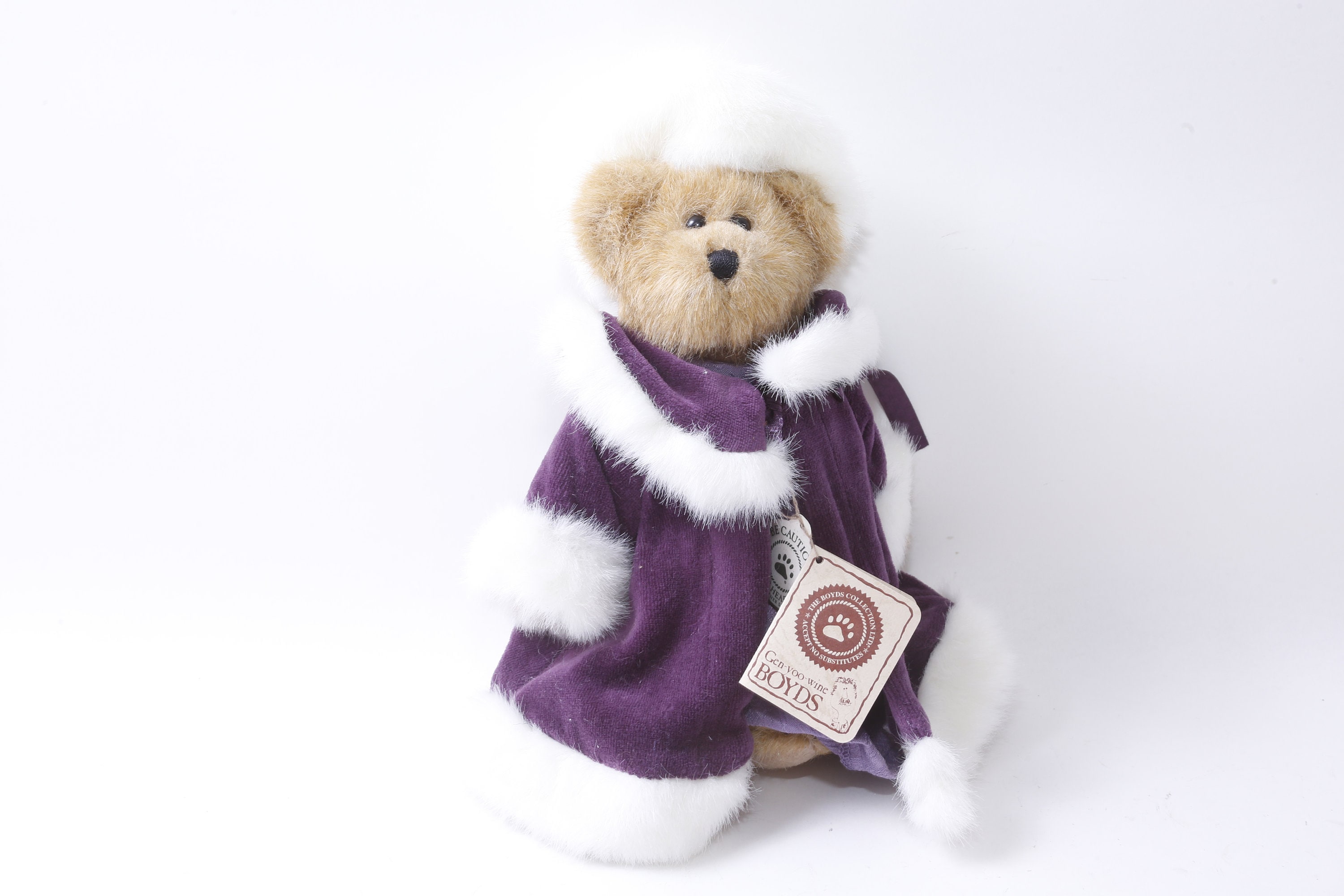 Gen-yoo-wine Boyds Teddy Bear Purple Winter Coat White Hat 
