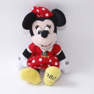 May include: A red and white polka dot dress with a red bow on the head, a plush Mickey Mouse doll wearing a red and white polka dot dress with a red bow on the head, and the text "45 Disneyland 2000" on the dress.