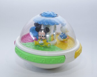 Disney, Fisher-Price, Musikspielzeug, runder, durchsichtiger Becher, Mickey Mouse, Donald Duck, Vintage, Sammlerstück, ~ 230204-AHL 1168