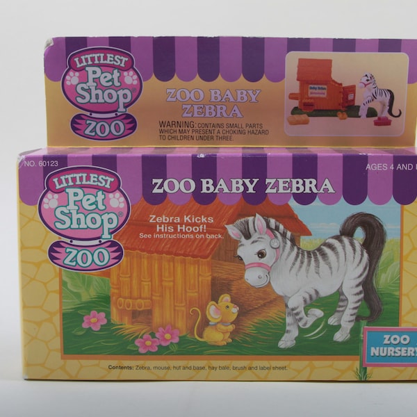 Zoo Baby Zebra Vintage Playset Littlest Pet Shop Kenner Zoo Nursery Zebra Kicks Hoof Mouse Brush Hay Bale ~ The Pink Room ~ 673