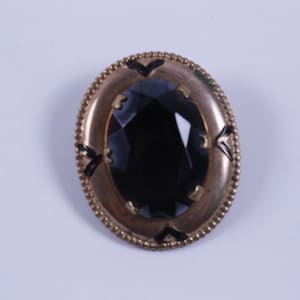 Black Stone, Golden Frame, Oval, Brooch, Pin, Jewelry, Clothing, Accessory, Outfit, Vintage 545