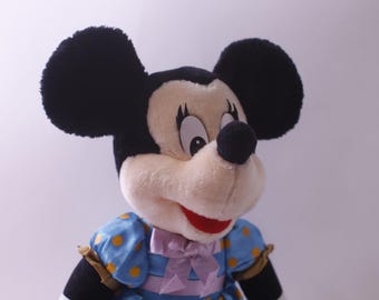 Disney, Minnie Mouse in Blue Dress, Medium Plush, Vintage, Soft Toy, Stuffed Animal, ~ 250707-WH 395