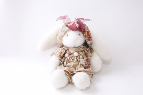 Vintage White Bunny, Rabbit, Easter, Floral Dress, Floral Headband