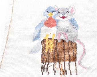 Bird Mouse Embroidery Fabric Napkin Design Decor Vintage Toys Vintage Sampler ~ 20-01-102 CC