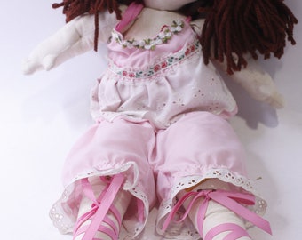 Large Rag Doll in Pink Clothes, 21 inches, Girl Doll, Long Brown Hair, Soft Toy, Vintage Collectible, ~ 240326-WH 889