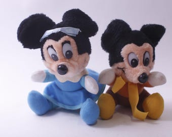 1984, Disney, Mickey and Minnie Mouse, Plush, Christmas Carol, Soft Toy, Vintage, ~ 250811-WH 484