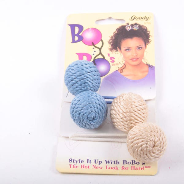 Vintage Hair Accessory, Blue, Tan, Woven, BoBo, Goody, Hair Tie, Pony Tail, Hair Style, Babydoll Style ~ The Pink Room ~ 20-19-653