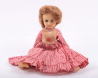 1957 Arranbee Coty Girl doll Vintage Doll Short Hair Brunette Gingham Dress Painted Nails ~ 20-01-25
