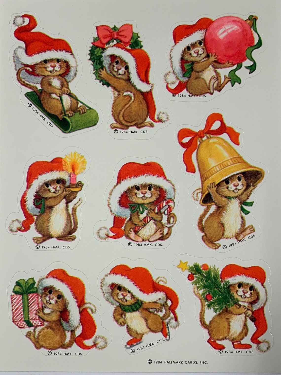Christmas Mice Vintage 1984 Stickers Vintage Single Sticker Etsy