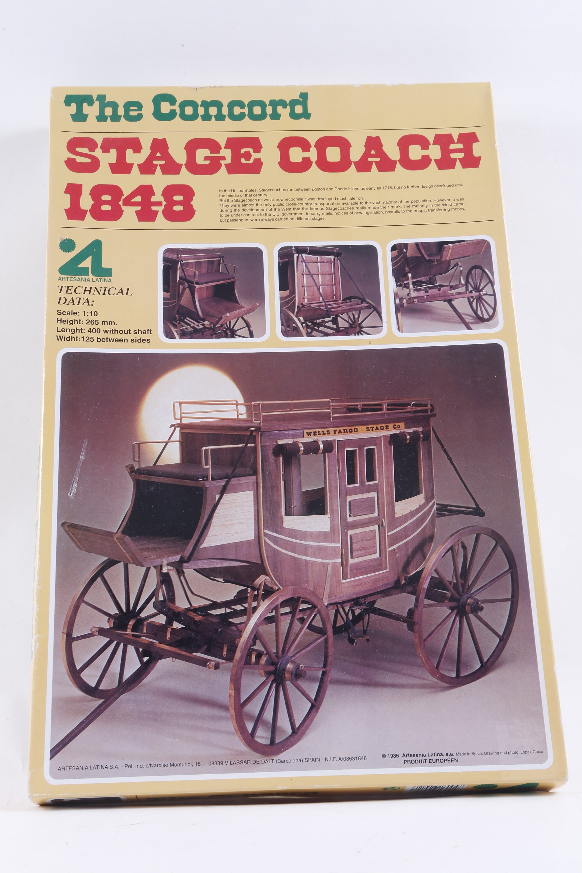 The Concord Stage Coach 1848 Carriage Wooden Assembling Scale Model Artesania  Latina Vintage Interior Decor Collection Photo Prop J-2 