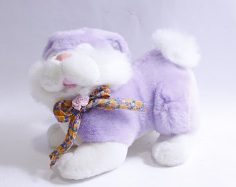 Precious Plush, Purple Bunny, 1990s, Easter, Laying Down, Floral Bow, Has Tag, Rabbit 230720-SM 306