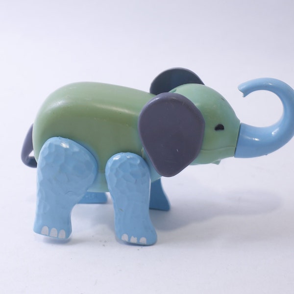 Plastic Fade Fisher-Price, Elefante verde-azul de Little People Circus Train, década de 1970, Figura de juguete, Poseable, Vintage, ~ 240327-WH 882