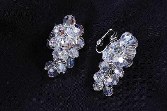 Boucles D'oreilles Clips Vintage Perles Et Cristaux - Base Argentée, Marque Boréalis, Occasion