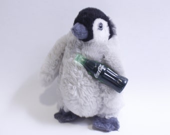 Coca-Cola, Gray Penguin Carrying Green Bottle, Plush, 6", Toy, Adorable, Stuffed Animal, Vintage, Collectible, ~ 230603-DISV 1295