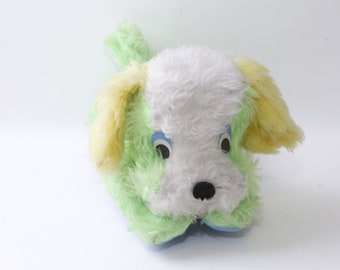 1960s, Carnival Plush, Lovely Dog, Puppy, Green, Vintage Plush, Soft, 10", Toy, Figure, Stuffed Animal, Collectible, ~220927-DIP 617