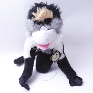 Geppeddo, Monkey Puppet, Plush, Soft, Toy, Figure, Black White Gray, Vintage Plush, Stuffed Animal ~ 20-01-982