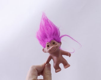 Russ Troll Doll with Purple Hair, 4 inches, Toy Figure, Vintage, ~ 240326-WH 891