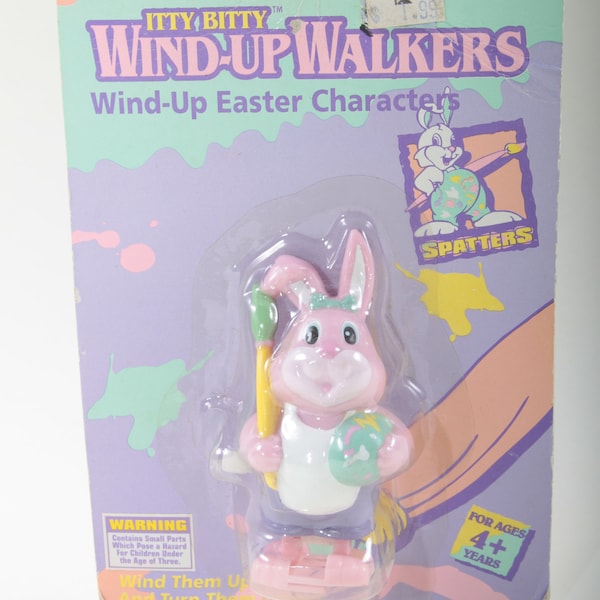 Itty Bitty Wind up Easter Bunny Toy Wind-up Walkers Trendmasters Vintage Toy Pink Rabbit Painter Boxed ~ 20-02-39