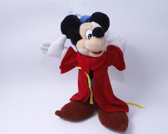 Walt Disney, Mickey Mouse, Magier, Zauberer, Roter Robe, Blauer Hut, Plüsch, Weich, Spielzeug, Puppe, Fantasia, Kuscheltier ~ 20-01-119 AA