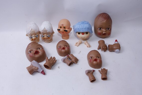 Cabezas de muñecas, Caras, Manos, Conjunto, Bebé, Abuela, Payaso,  Fabricación de muñecas, Accesorio, Juguete, Vintage, Coleccionable,  M-01-05