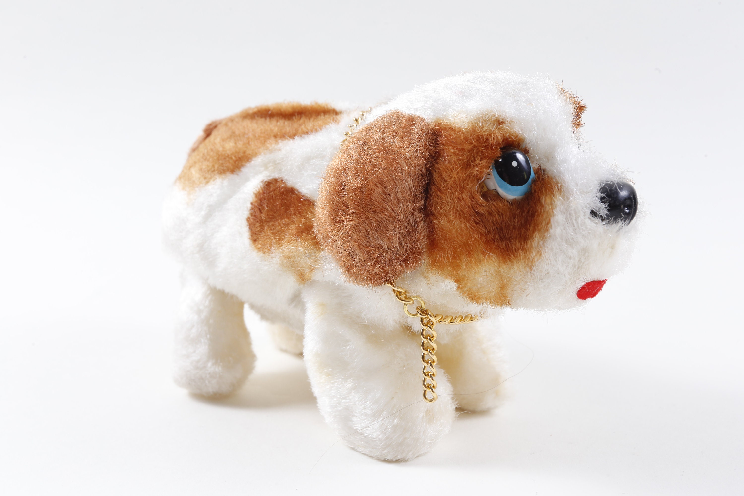 70年代 ゼンマイ仕掛けの犬の子犬のおもちゃ 首輪チェーン ホワイト